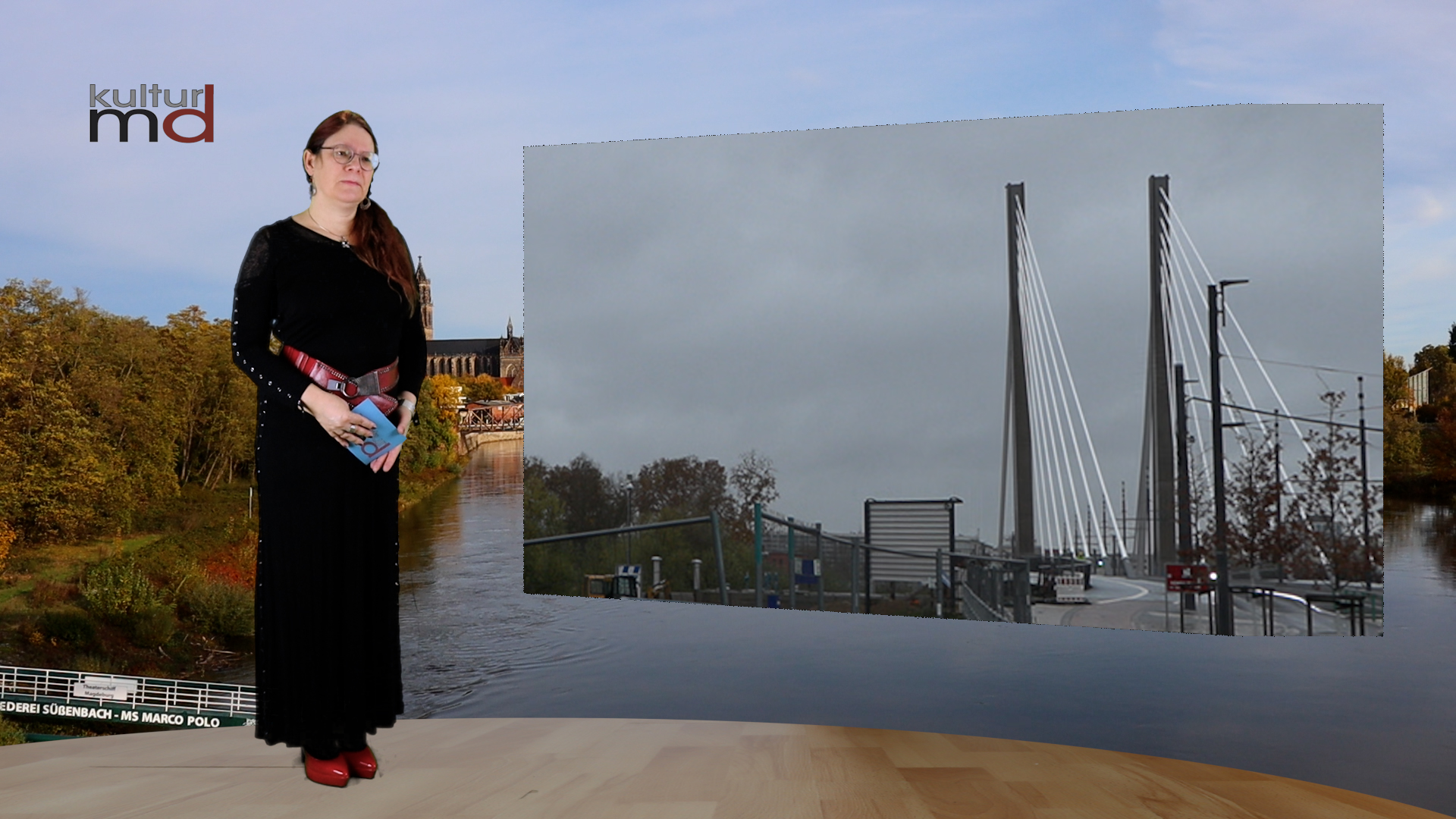 20.12.24 : Kaiser-Otto-Brücke: Pylone und Seile angestrahlt / Denkmal Magdeburger Recht eingeweiht